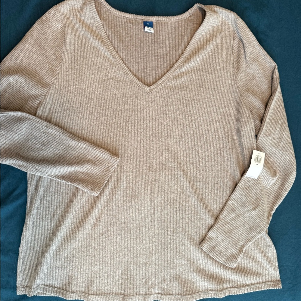 Old Navy Beige V-Neck Ribbed Top